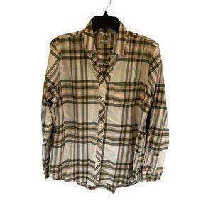Weatherproof Vintage Green Beige Plaid Button Up Shirt Comfort Stretch M